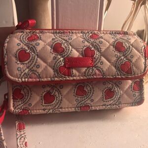 Vera Bradley Pin k and Red Heart Quilted Wristlet
